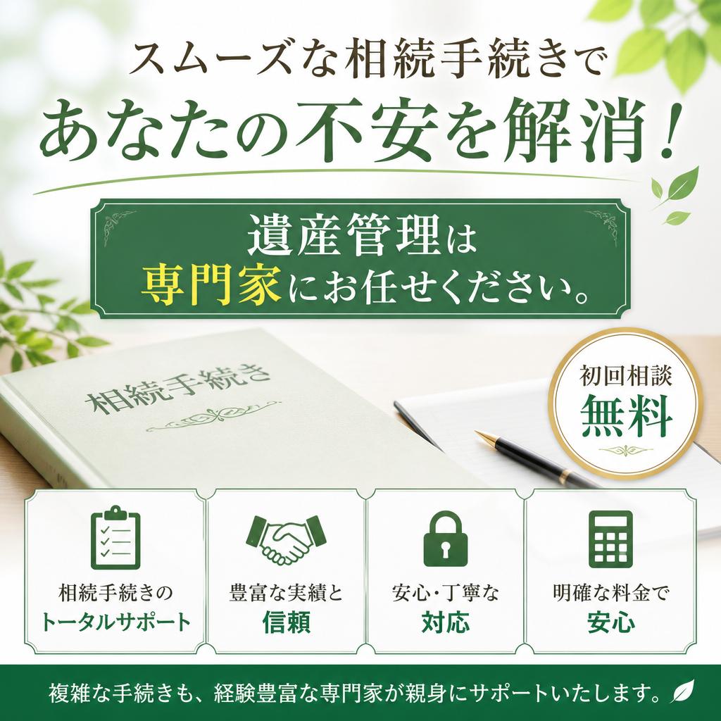 スムーズな相続手続きであなたの不安を解消！遺産管理は専門家にお任せください。