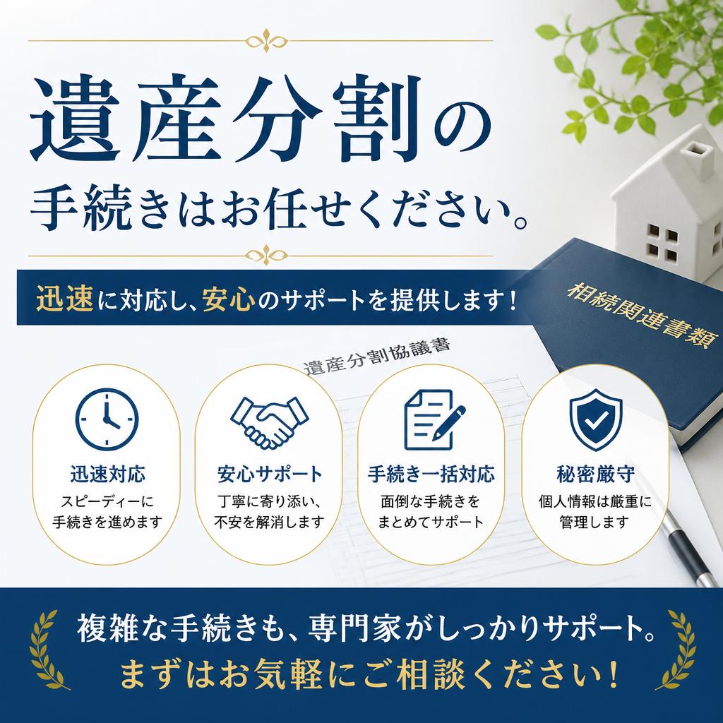 遺産分割の手続きはお任せください。迅速に対応し、安心のサポートを提供します！