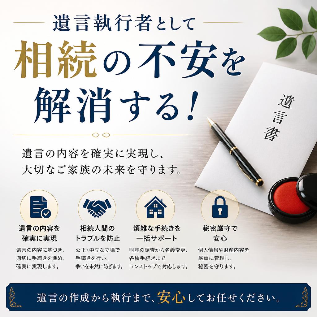 遺言執行者として相続の不安を解消する！