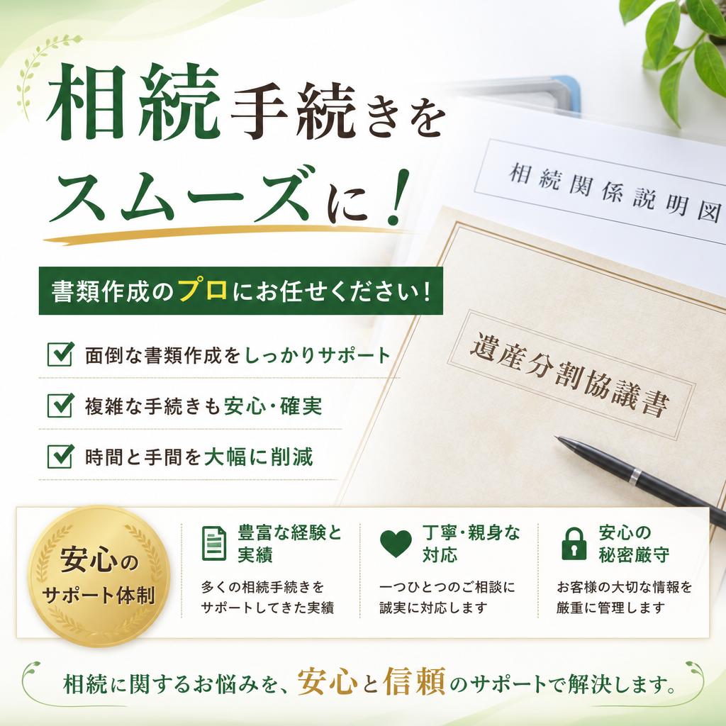 相続手続きをスムーズに！書類作成のプロにお任せください！