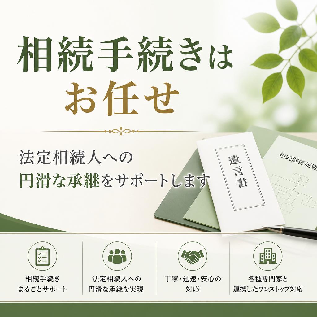 相続手続きはお任せ、法定相続人への円滑な承継をサポートします