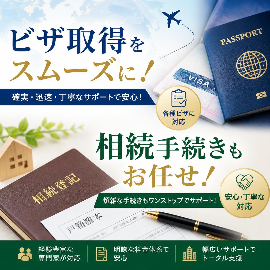 ビザ取得をスムーズに！相続手続きもお任せ！