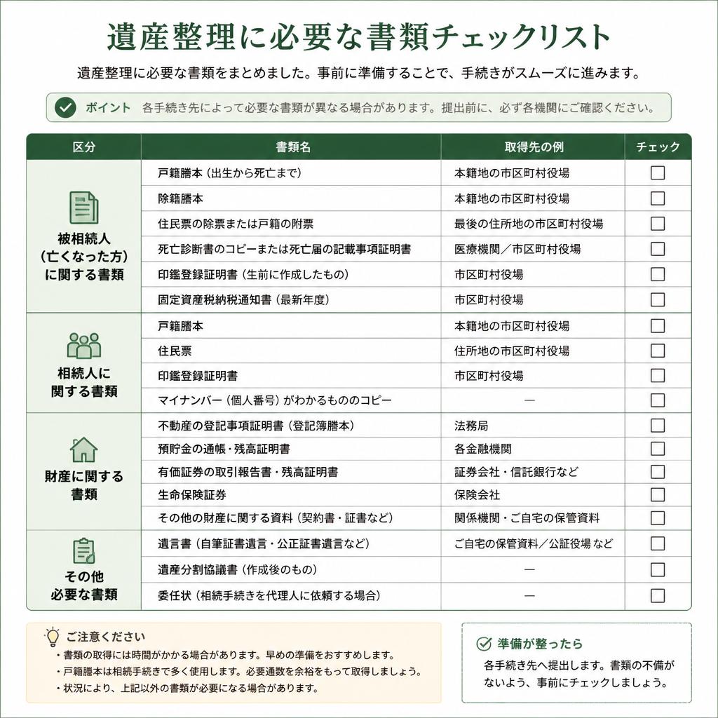 必要な書類のチェックリスト