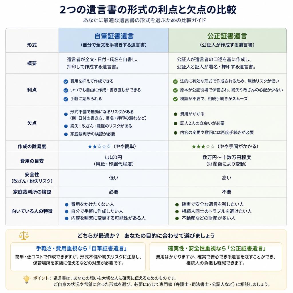 自筆証書遺言 vs 公正証書遺言