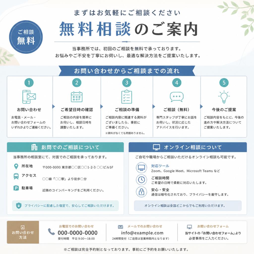 初回相談は無料！お気軽にお問い合わせを