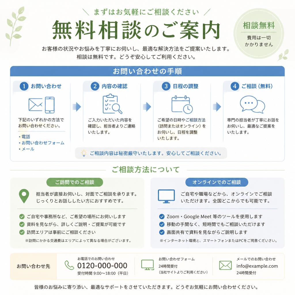 初回相談は無料！お気軽にお問い合わせを
